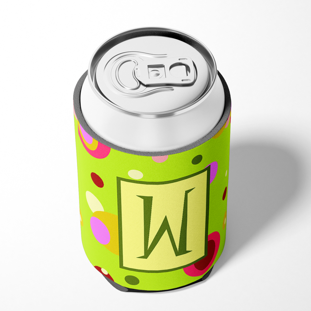 Letter W Initial Monogram - Green Can or Bottle Beverage Insulator Hugger