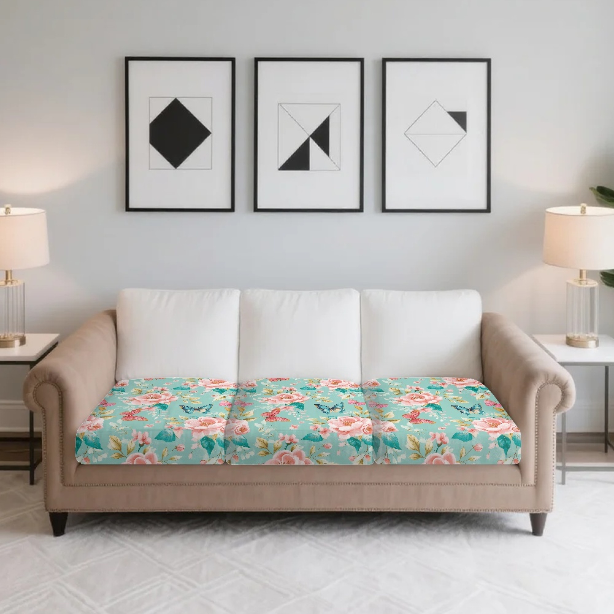 TSOVTHRID Butterfly Cherry Blossom Print Couch Cushion Covers, Washable Cushion Slipcover for Loveseat Sofa Seat Cushions Slipcovers Couches Furniture Protector for Pets Dogs