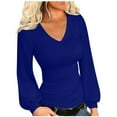 thumbnail image 2 of Qertyioot Blouse Régulière Polyvalente pour Femmes d'Hiver, Aguichant, Extensible, à Col en V, à Manches Longues, 2 of 8