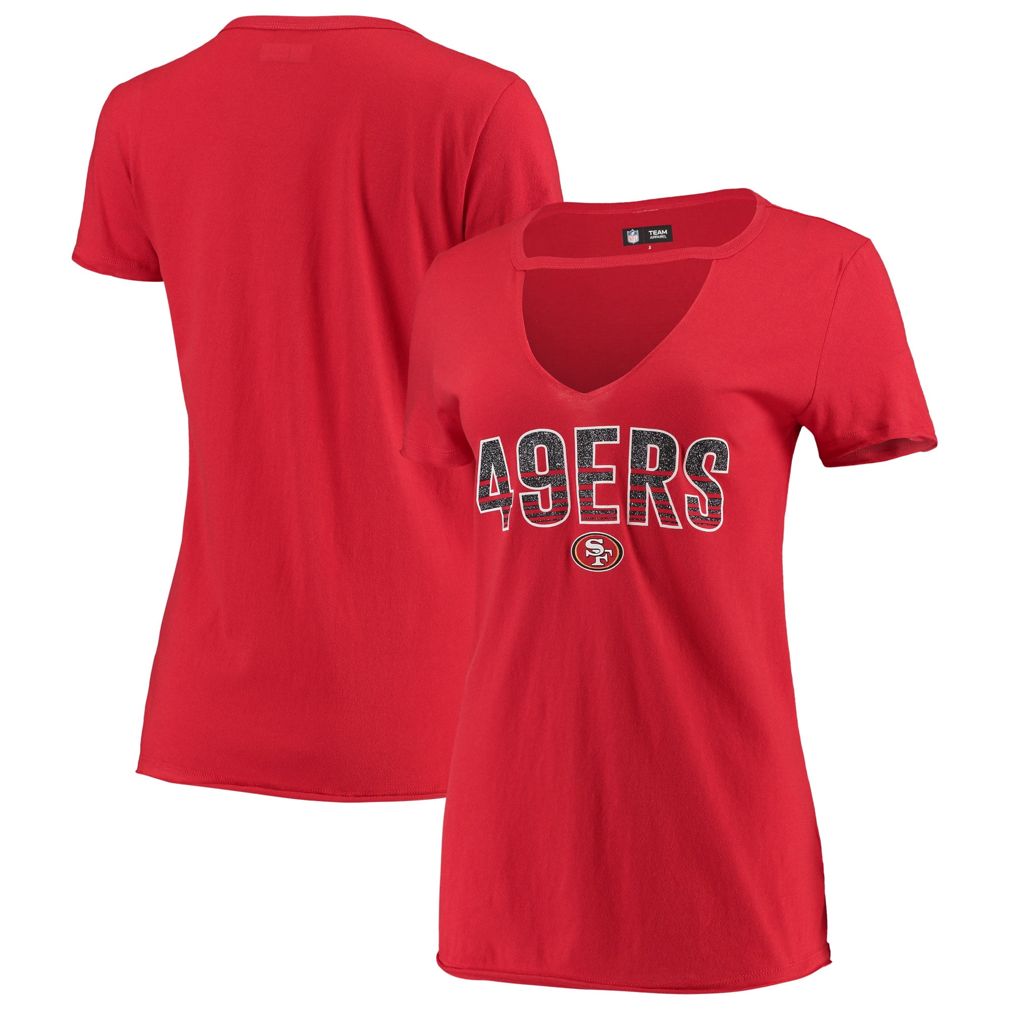 San Francisco 49ers New Era Women's Gradient Glitter Choker V-Neck T-Shirt - Scarlet - Walmart 