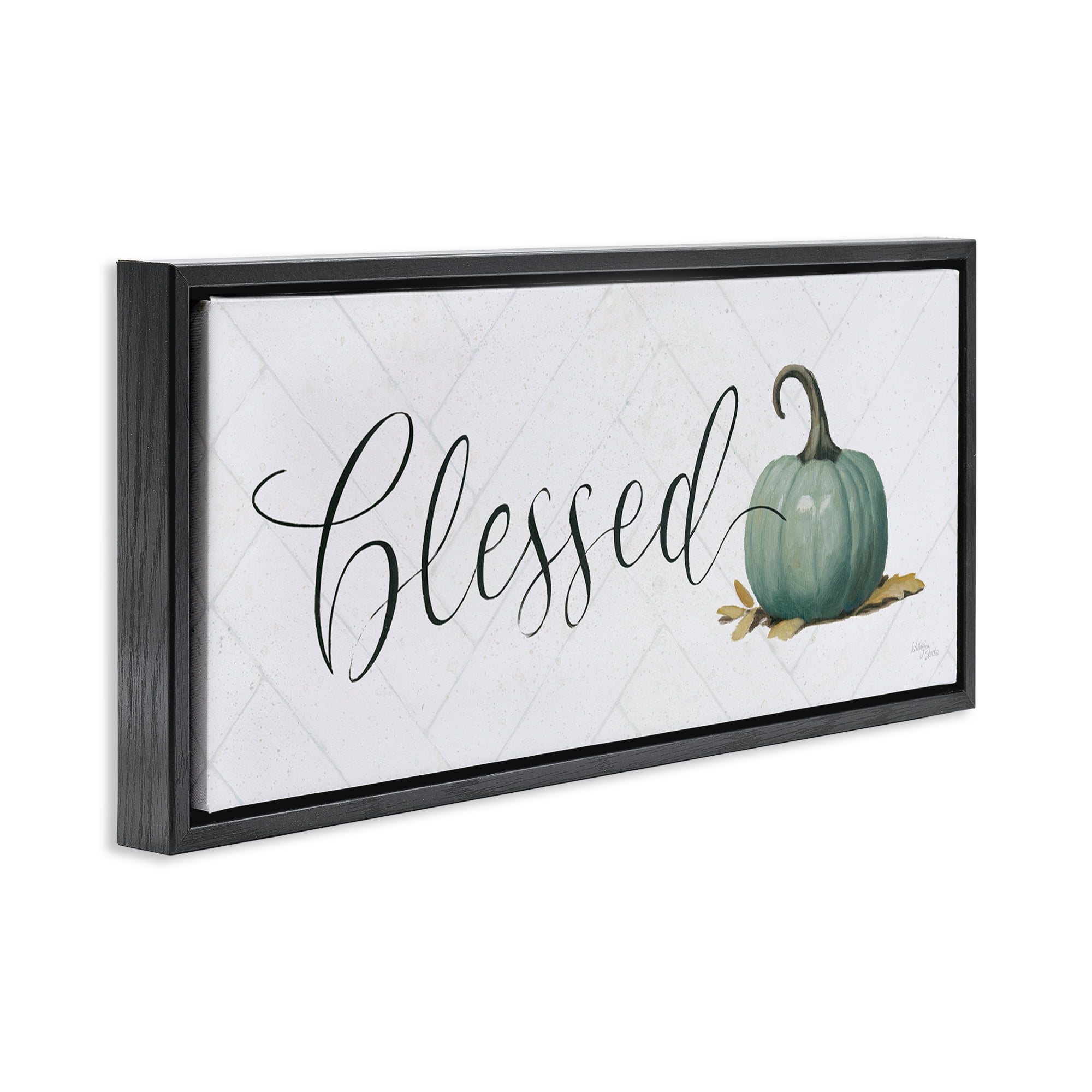 Stupell Industries Blessed with Pumpkin Typography Painting Black Floater Framed Canvas Art Prints Wall Art, 25 x 11