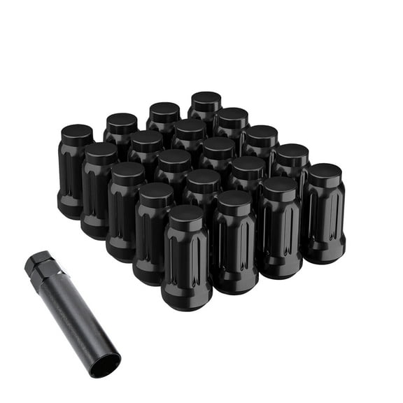 6pt Spline Lug Nut, Black 12X1.25 Closed End Hex 3/4 Inch 19mm Corn Seat Lug Nuts 1.38" Length with 1 Spline Key/Socket Wheel Nuts Set of 20, 20 1