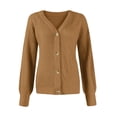 thumbnail image 3 of Women Long Sleeve V Neck Button Down Sweater Jackets Outerwear Casual Loose Fit Solid Color Short Crop Knitwear Cardigan, 3 of 9