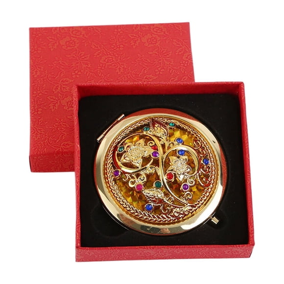 Espejo compacto de maquillaje Qarigey con diamantes brillantes rosa 1X-10X