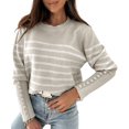 thumbnail image 1 of Chandails pour Femmes Décontractés à Manches Longues Col Rond Rayé Pull d'Hiver en Tricot, 1 of 7