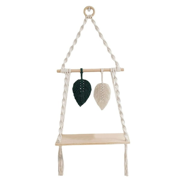 Estante de Almacenamiento Flotante de Madera de Cuerda Tejida, Colgador Decorativo de Pared Bohemio, Organizador, Estante Colgante de Macramé para Dor perfecl Estante de madera de macramé