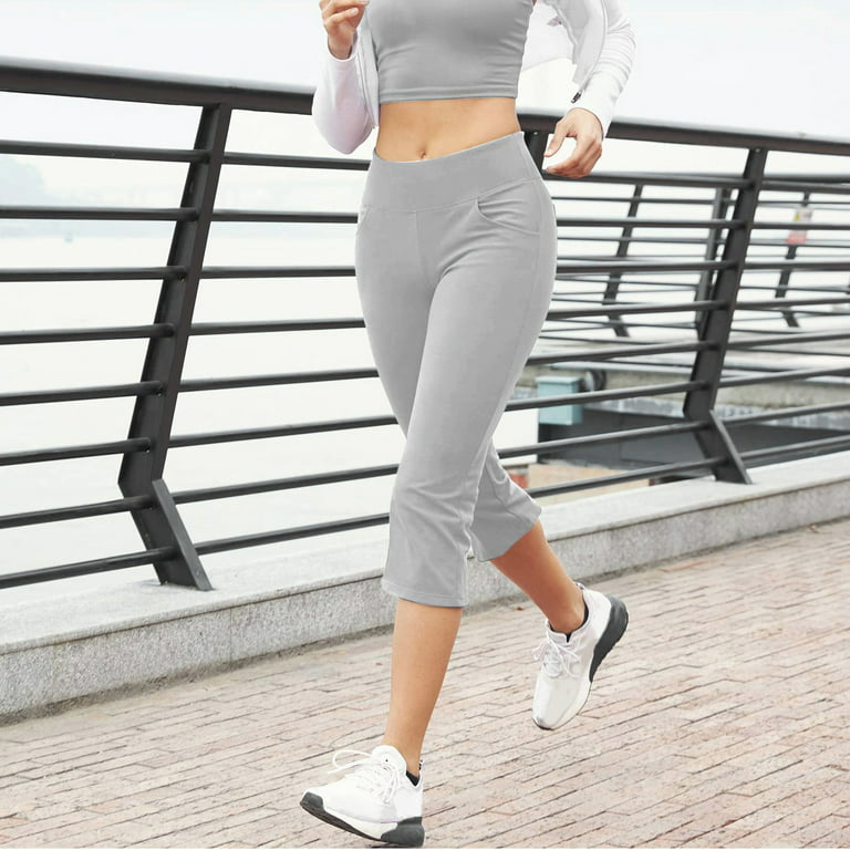 ZHAGHMIN Womens Yoga Pants with Pockets Solid Color High Waist Capris  Jogger Pants Summer Lightweight Workout Pants Casual Gym Trousers Grey  SizeS 