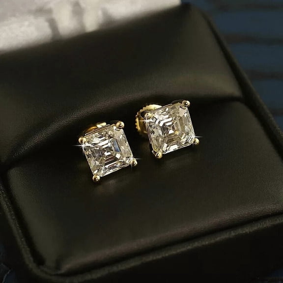 2Ct Asscher Cut Lab Created Diamond 14K Yellow Gold Plated Women's Stud Earrings