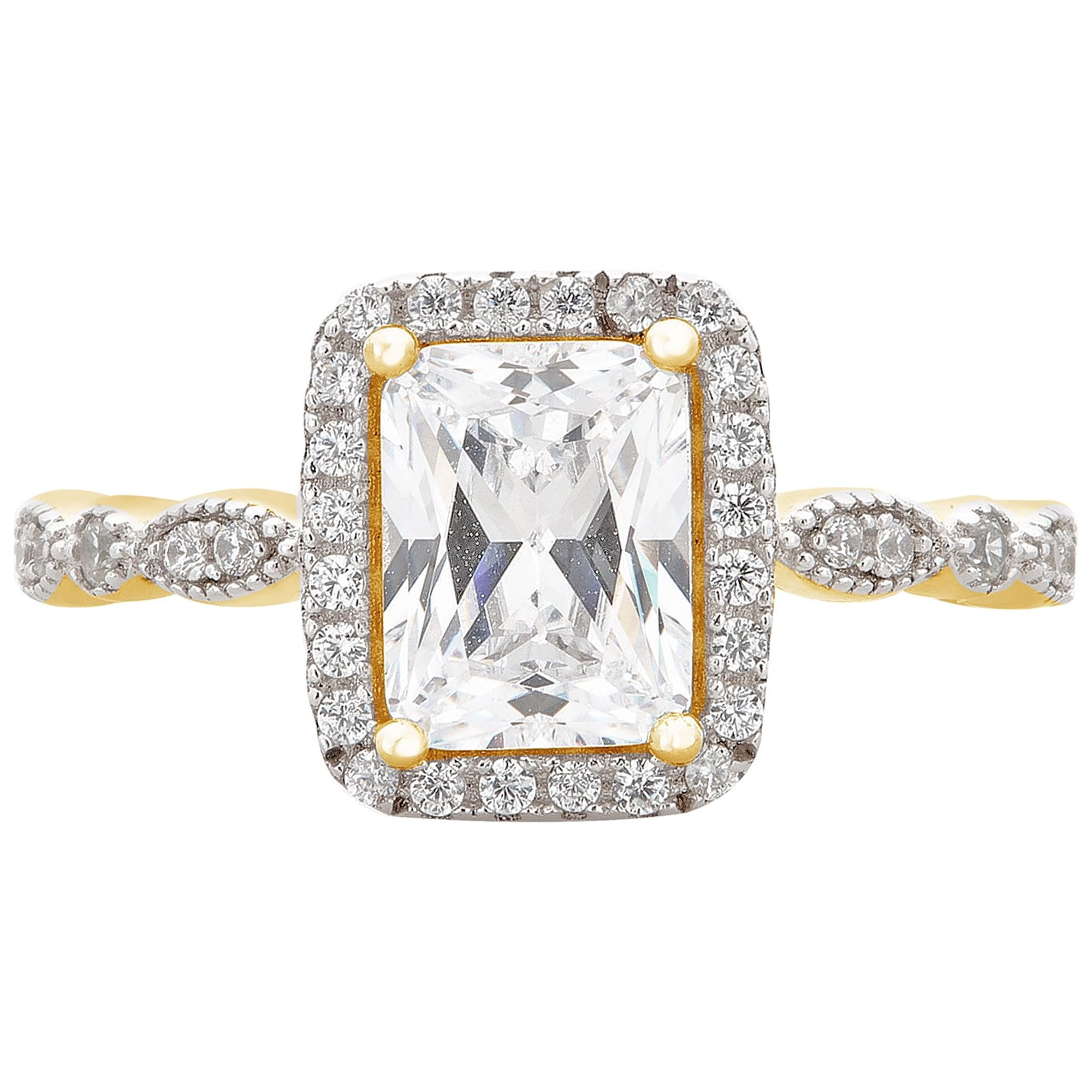 Arista 2-1/4 Carat T.W. Emerald Swarovski Twisted Shank Engagement Ring in Yellow Plated Sterling Silver
