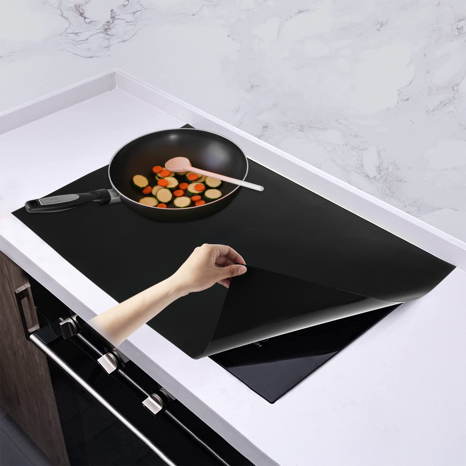 KitchenRaku Large Induction Cooktop Protector Mat (Clear Black) 