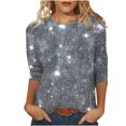 thumbnail image 4 of JTZGDY Women's 3/4 Length Sleeve Tops Dressy Casual Ruched Pleated Blouses Cute Floral Printed Crewneck Graphic T-Shirts Loose Curved Hem Tunic Fall Outfit Tshirts Clothes Dark Gray L, 4 of 7