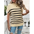 thumbnail image 6 of XCHQRTI Striped Knit Shirts Women Batwing Short Sleeve Sweaters Casual Loose Top, 6 of 7