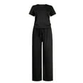 thumbnail image 5 of LLYWEY Womens Two Piece Outfits, Casual Loose Crew Neck Short Sleeve T-Shirt Drawstring Elastic Waist Wide Leg Long Pants with Pockets Summer 2 Piece Outfit Sets New-25 Black S, 5 of 7