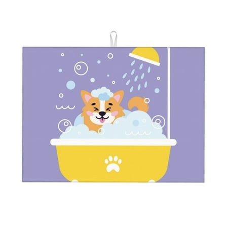 

Gaeub Corgi Washing in Bathtub Print Dish Drying Mats For Kitchen Counter Kitchen Drying Mat Large Dish Drying Pad for Kitchen Counter Microfiber Dish Drying Mat for Sinks Drainer Mats 18x24in