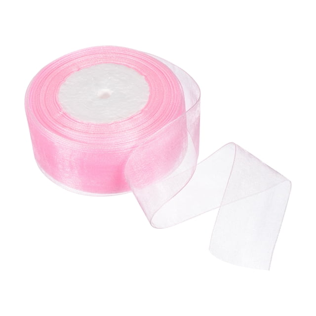 Unique Bargains 4cm 50 Yard Sheer Organza Ribbon Chiffon Fabric Gift Wrapping, Light Pink