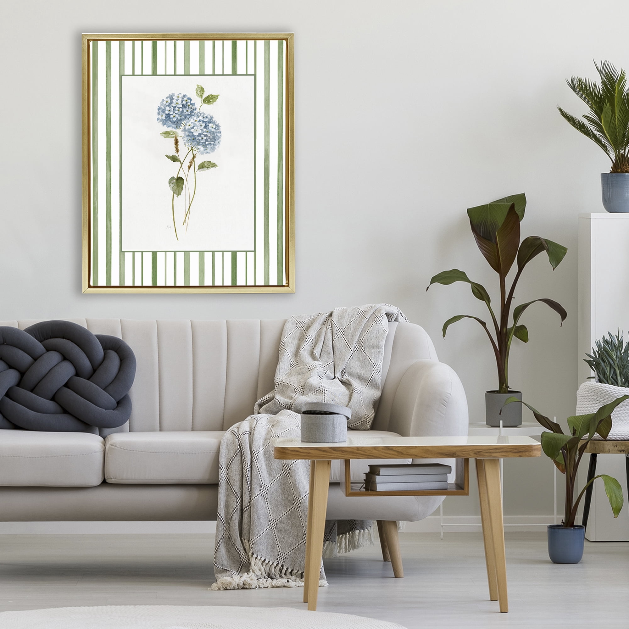 Stupell Industries Delicate Hydrangea & Dried Wheat Gold Framed Floater Canvas Wall Art, design by Nan