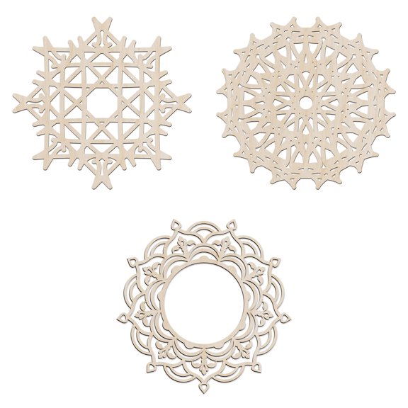 Mandala Wooden Wall Art Set of 3, Curving Swirling Mesh Abstract Folk, Birch Wood Plywood Rustic Wall Art Accent for Hallway Bedroom Living Room and Offices, 11,4" X 11,4" X 0.1", by Ambesonne