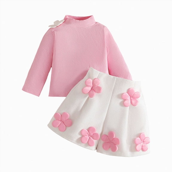 Toddler Fall Winter Baby Girl Clothes 2 Piece Set Cute Print Rufle Shirt Top and Pants Outfit for Baby Kids Toddler Girls Adorable Outfits,18-24 Months,Pink