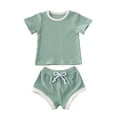 thumbnail image 1 of 2 Pcs Ensemble d'Été pour Bébé Garçon Fille T-Shirt à Manches Courtes Côtelé et Short, 1 of 9