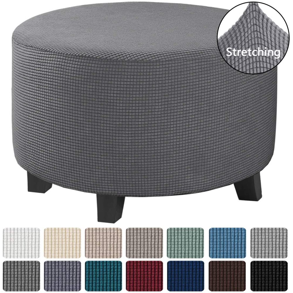 H.VERSAILTEX 1Piece Spandex Jacquard Round Ottoman Cover with Elastic