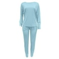 thumbnail image 6 of Lounge Outfits Set for Women New Women's 2 Piece Lounge Sets Sweatshirt Casual Travel Outfits Fashion Wide Leg Tracksuit Cozy Sweatsuits Light Blue XXL, 6 of 7