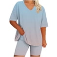 thumbnail image 2 of BXINGOHAI Lounge Set Women Pajama Set Short Sleeve Top and Shorts Set Two Piece Shorts Outfits Set Light Blue 5XL, 2 of 5