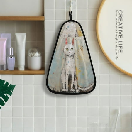 

Cat White in Blue Wall Hanging Towel Kitchen Hand Towel Bathroom Absorbent Towel Machine Washable Quick Dry Dishcloths