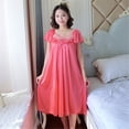 thumbnail image 6 of Huhudde Women Ice Silk Nightgown Dress Short Sleeve Sheer Lace Trimmed Loose Nightdress Sleepwear Home Wear Loungewear, 6 of 21