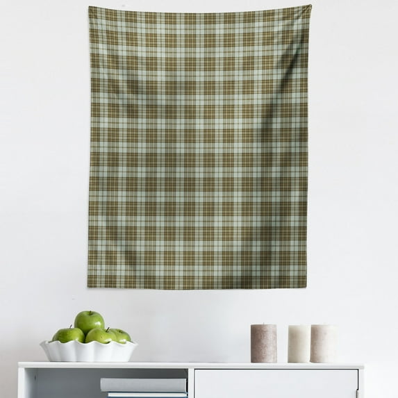 Tartan Tapestry, Scottish Style Ornament Tartan Tiles in Pastel Tones Geometric Classic, Fabric Wall Hanging Decor for Bedroom Living Room Dorm, 5 Sizes, Pale Green Pale Brown, by Ambesonne