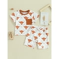 thumbnail image 2 of Bslissey Toddler Baby Boys 2Pcs Western Clothes Cow Print Short Sleeve T-shirt + Elastic Waist Shorts 6M 12M 18M 24M 3T Infant Casual Summer Shorts Sets, 2 of 9