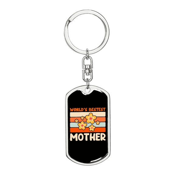 Bestest Mom Stainless Steel or 18k Gold Premium Swivel Dog Tag Keychain