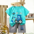 thumbnail image 2 of Hessimy Toddler Boy Summer Clothes Set Letter Print Crew Neck Short Sleeve T-Shirts Elastic Waist Shorts 2Pcs Outfits,Crew Neck（Mint Green,18-24 Months), 2 of 3