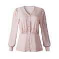 thumbnail image 6 of HUBERY Women V Neck Buttons Long Sleeve Blouse, 6 of 7