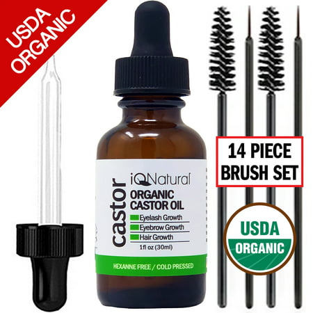 Castor Oil Plus 7 brush set - 100% USDA Certified - Growth For Eyelashes, Hair, Eyebrows, Face and Skin - with brush