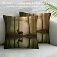 thumbnail image 3 of GOSMITH  Nature Throw Pillow Cushion Cover, Deer in The Forest Reflection on Lake Foggy Woodland Graphic, Decorative Square Accent Pillow Case, Fern Green Brown Cocoa, 3 of 5