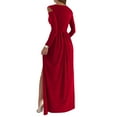 thumbnail image 6 of Women Long Sleeve Slit Maxi Long Dresses Deep V Neck Cold Shoulder Dress for Women Casual Evening Date, 6 of 8