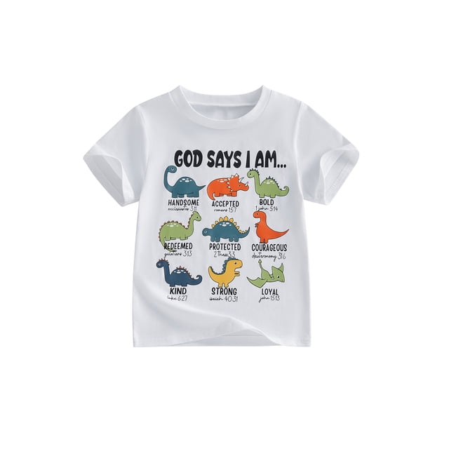Argulvti T-Shirt d'Été pour Petits Garçons, Manches Courtes à la Mode, Col Rond, Imprimé de Lettres Dinosaure