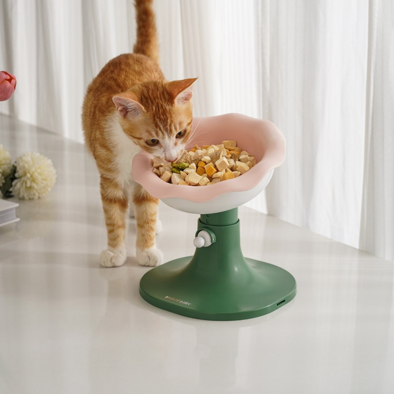 Fairela Lightweight Habitat Mounted Regular Ceramic Food & Water Bowl with 1 Cat Bowl, Pink Floral