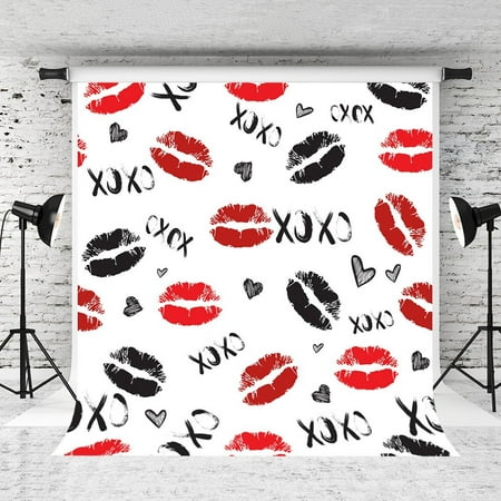 Image of MOHome 5x7ft Valentine s Day Backdrop Sexy Red Lips Backdrops for Photography Romantic Background Photo Booth Props