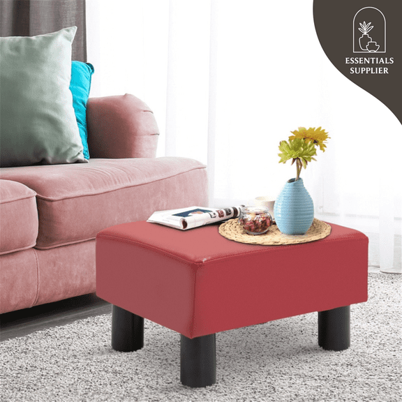 Red Faux Leather Foot Rest Ottoman – Chic, Lightweight & Durable