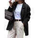thumbnail image 2 of Blazer para Mujer, Informal, de Negocios, de Larga, con Solapa y Abertura Frontal, para Trabajo y con Bolsillos. Negro XL, 2 of 8