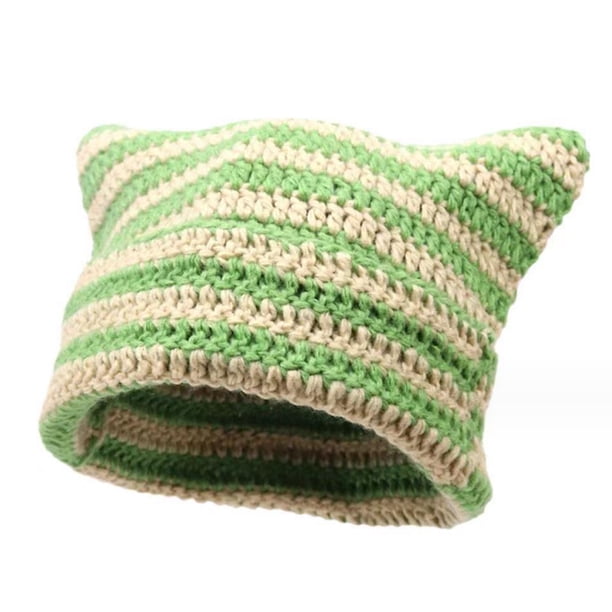 Gorros vintage Y2K, gorro de punto con orejas de gato, gorros de invierno para mujer, gorro de zorro para mujer, accesorios grunge, gorros holgados para mujer, gorros de crochet para mujer