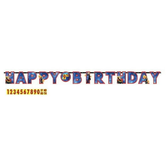 amscan "Captain Marvel" Birthday Add-An-Age Letter Party Banner Kit, 10.5', 25 Pc., Teal and Purple, One Size (122282)