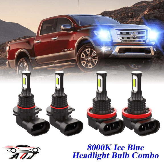 8000K Ice Blue LED Headlight Bulbs Combo Kit For Nissan Titan 2017-2023