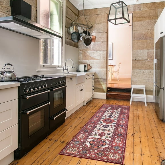 My Magic Carpet 2.5'x7' Machine Washable Non-Slip Kitchen Hallway Runner Rug, Ramage Maroon