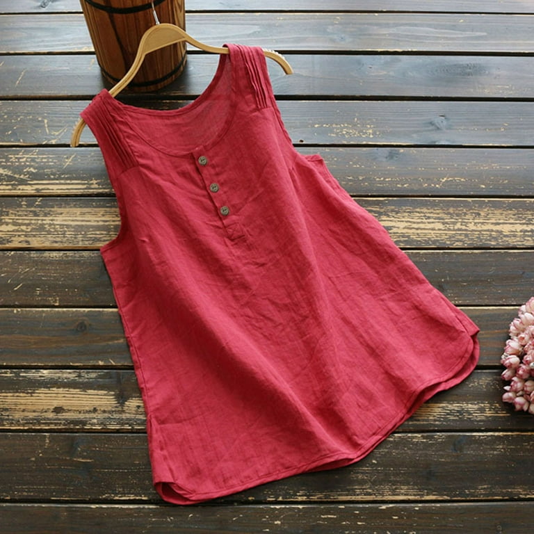 Women's Linen Tank Tops Loose Fitting Flowy Summer Shirts Solid Color  Sleeveless Leisure Blouse Tee