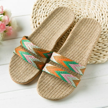 

EQWLJWE Women s Fashion Anti-slip Linen Home Indoor Open Toe Flat Shoes Beach Slippers Women s Slippers Holiday Clearance
