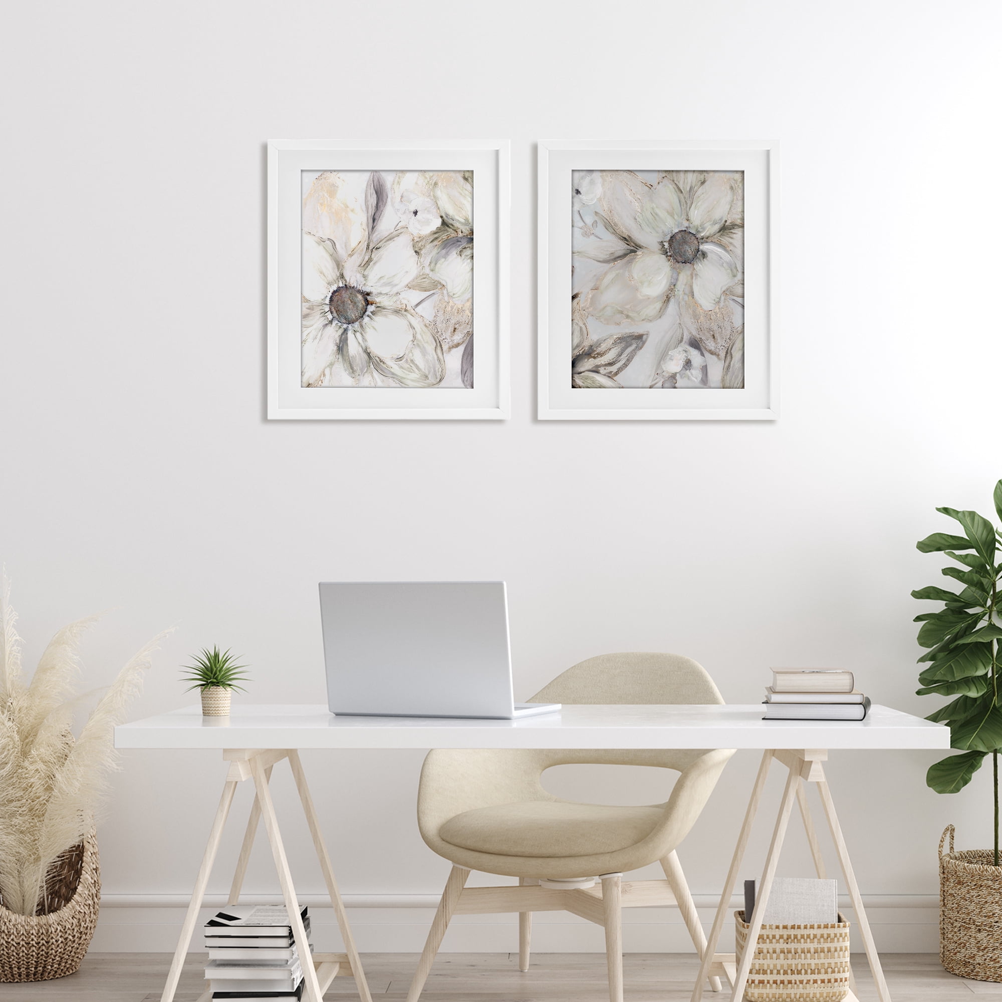 Stupell Industries Sandstone Tinted Blooms 2 Piece White Framed Print Under Glass Set, design by Carol Robinson