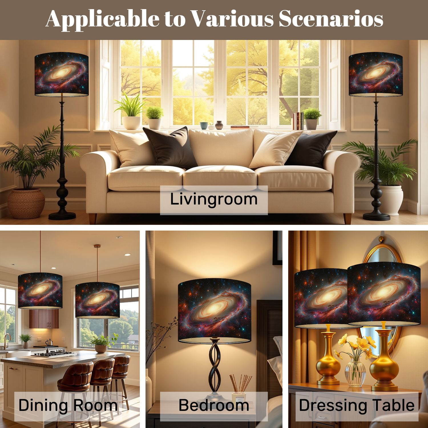 Space Lampshades 2 Pack Galaxy Nebula Outer Space Interstellar Astronomy Universe 13"x13"x10" Light Shade for Table Lamps Floor Lamps Drum Lamp Shades Lampshade Replacement Easy Assembly