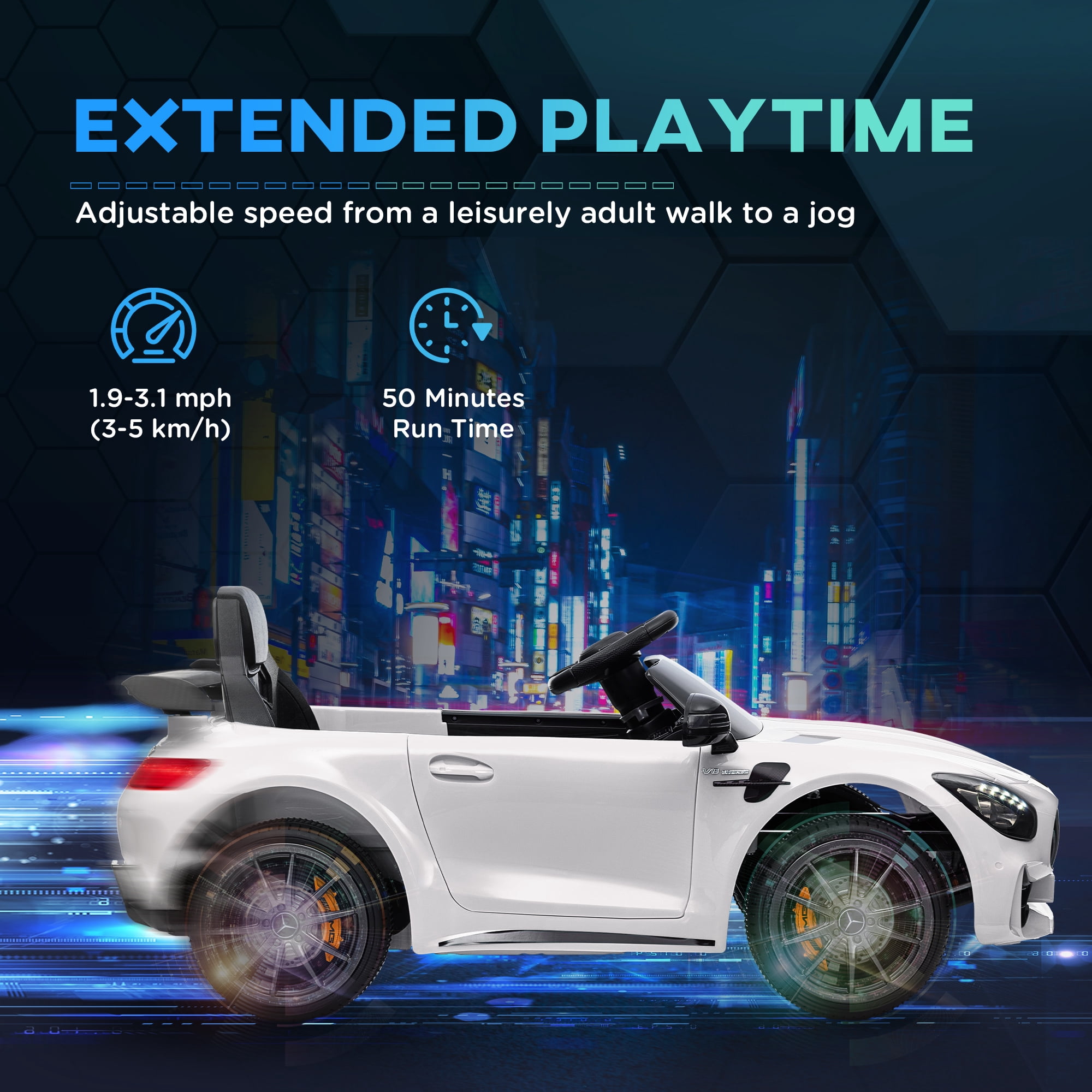 Qaba Mercedes-Benz AMG GTR Licensed 12V Kids Ride on Car with Remote Control, Soft Start, LED Lights, Music Horn & 3 Speeds for 3-6 Years, White